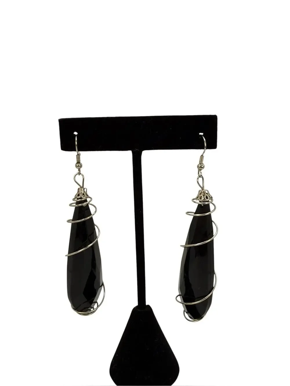 Black Teardrop Spiral Wire Earrings